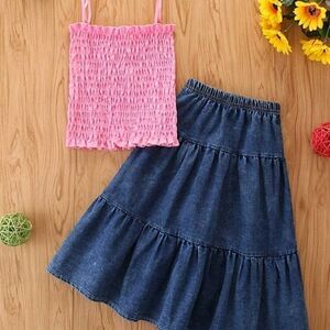 Toddler Girls Shirred Cami Top & Denim Sk